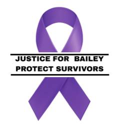 Purple ribbon symbolizing support for survivors and justice for Bailey.